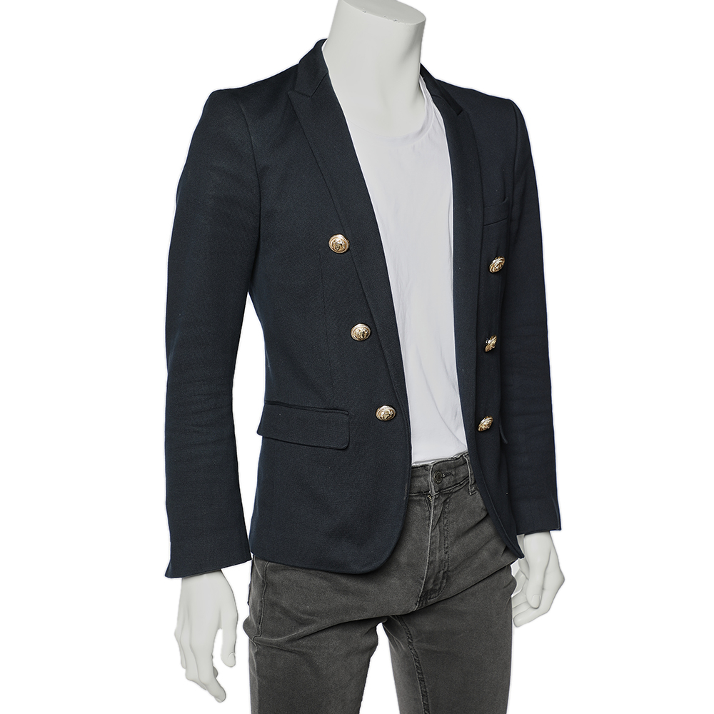 

Balmain Blue Cotton Button Detailed Open-Front Blazer