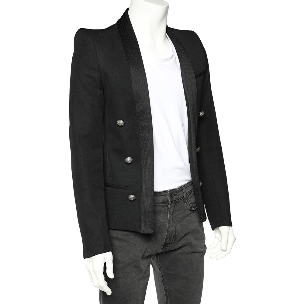 

Balmain Black Wool Button Detailed Open Front Blazer