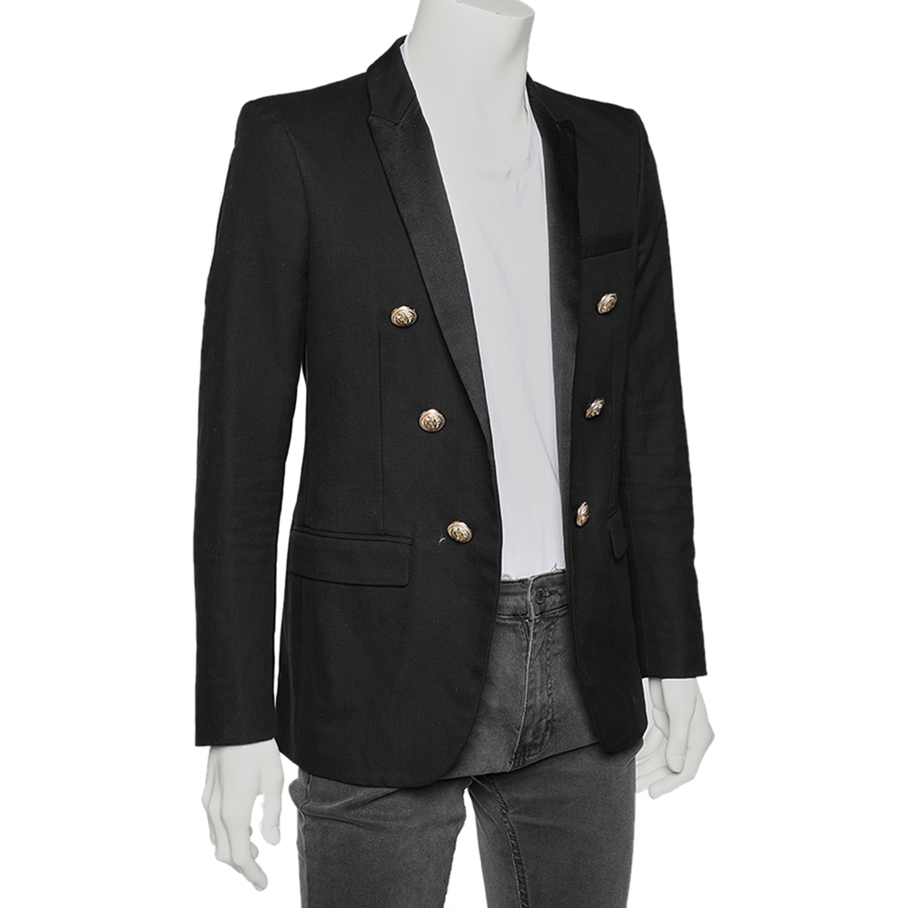 

Balmain Black Cotton Button Detailed Open-Front Blazer