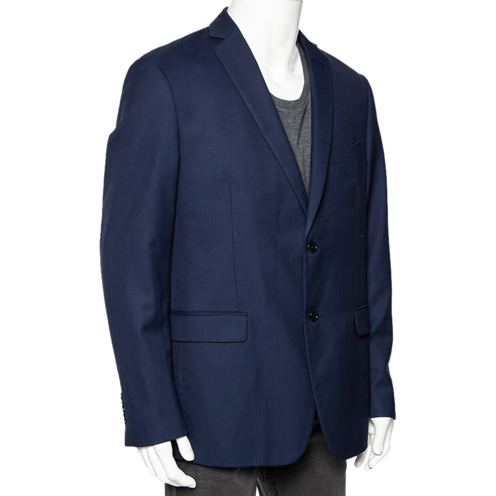 

Balmain Navy Blue Textured Wool Button Front Blazer 3XL