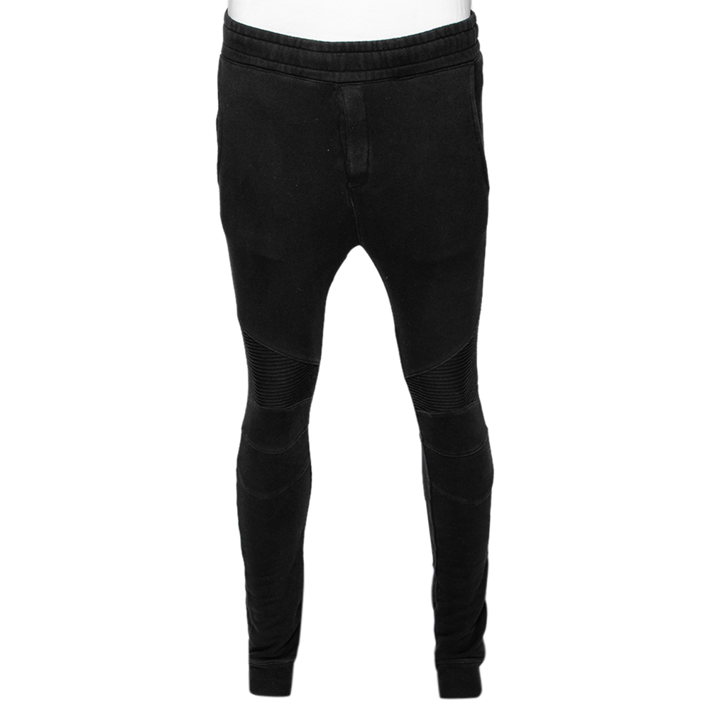 

Balmain Black Cotton Rib Paneled Biker Track Pants