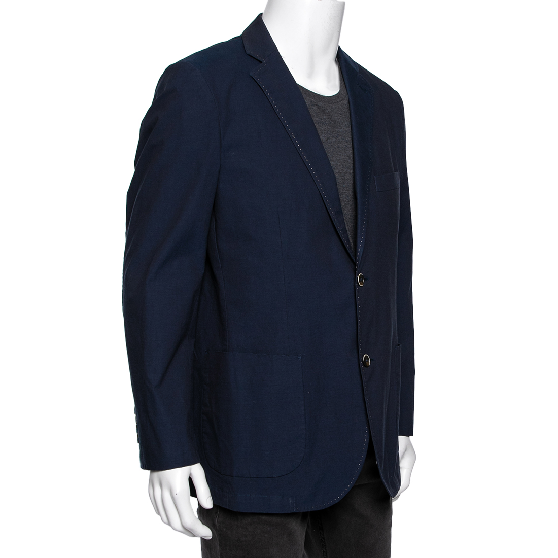 

Balmain Blue Textured Cotton Slim Fit Single Breasted Blazer