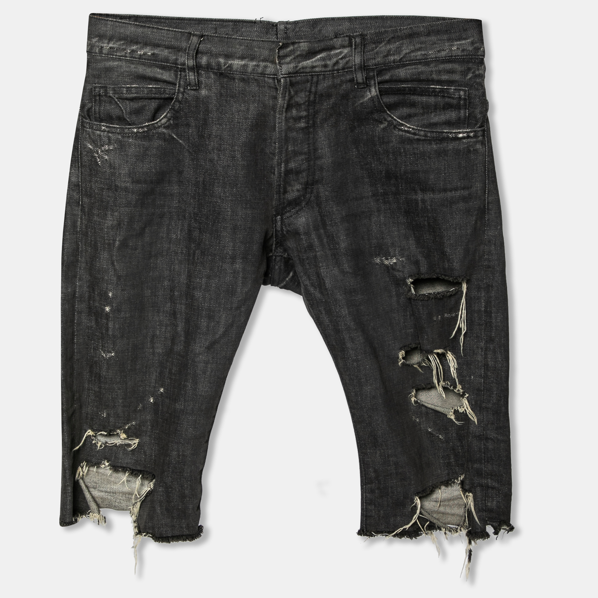 Pre-owned Balmain Grey Distressed Frayed Edged Shorts S
