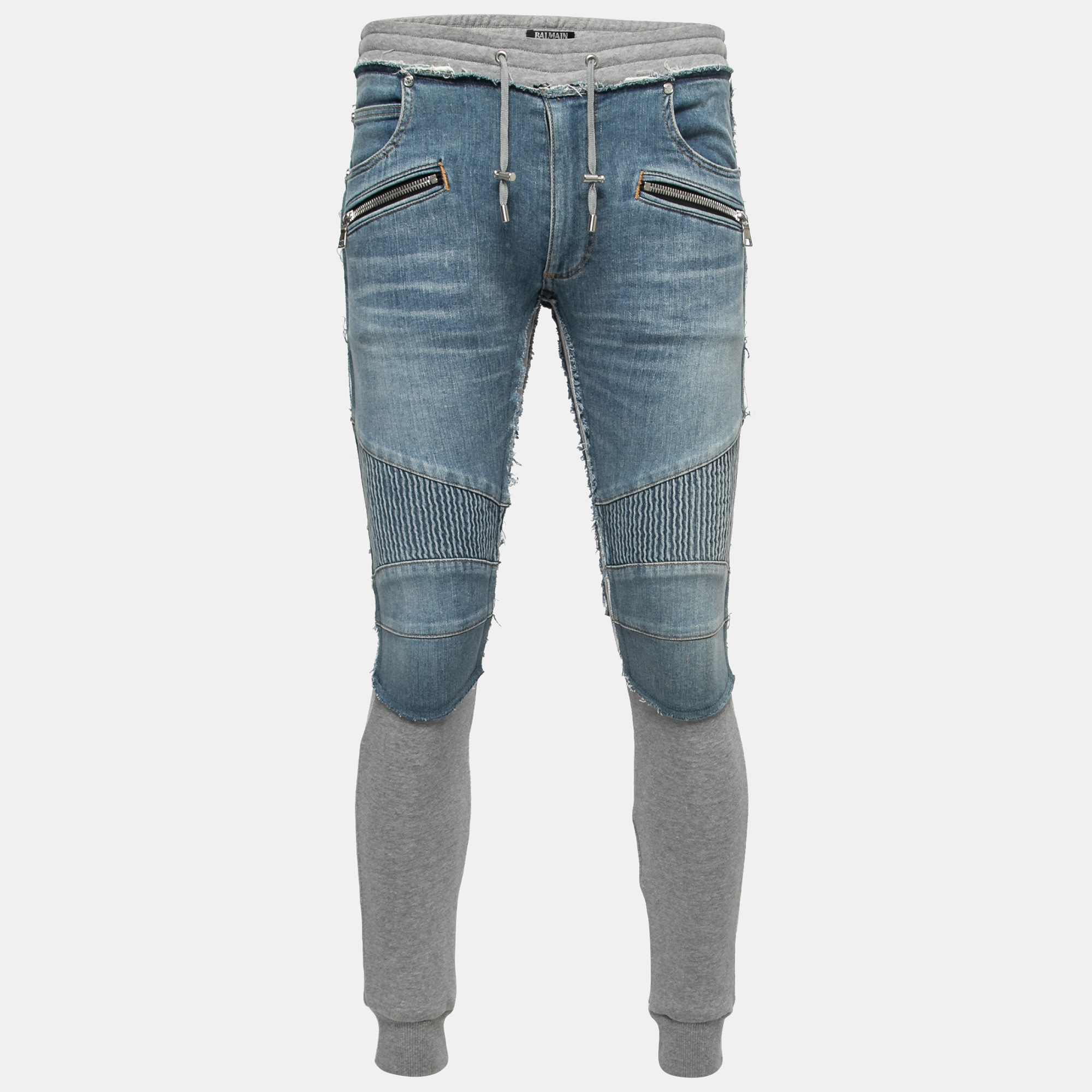 Pre Owned Balmain Grey Cotton Denim Inserts Jogger Pants S