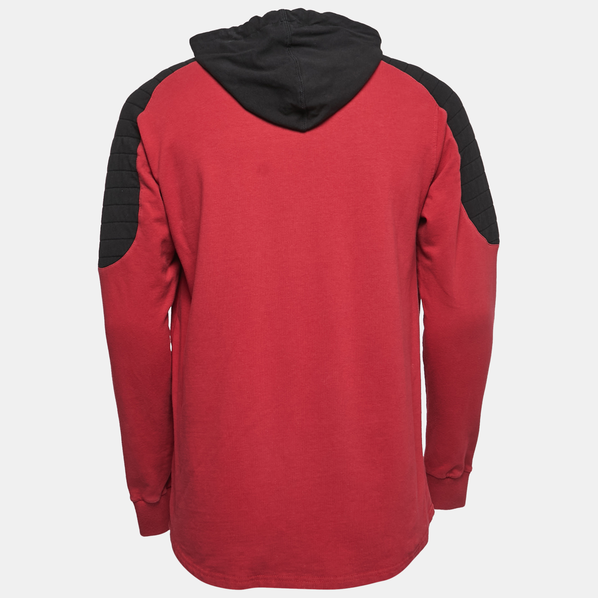 

Balmain Red and Black Logo Printed Cotton Knit Hoodie