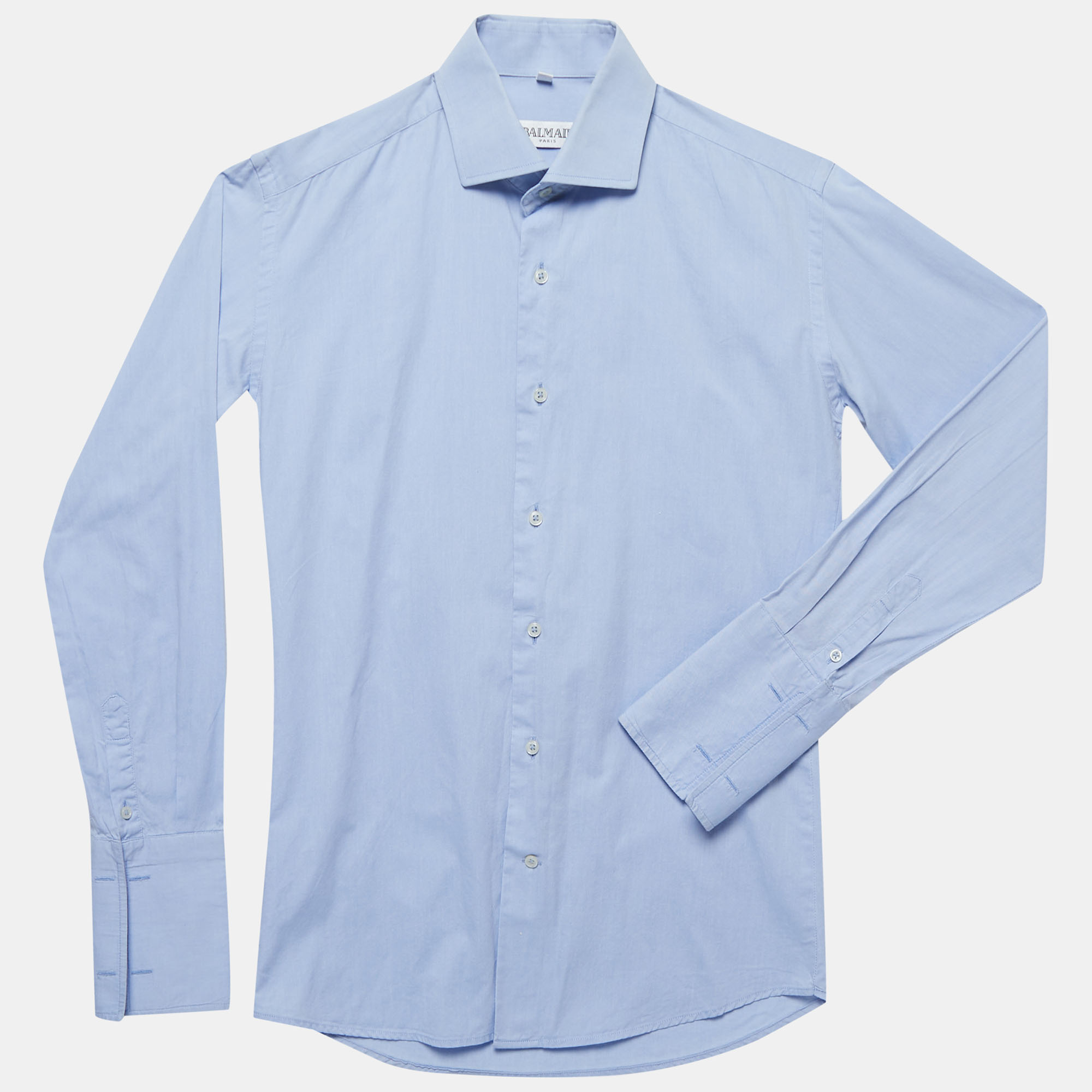 Pre-owned Balmain Light Blue Cotton Full Sleeve Shirt S