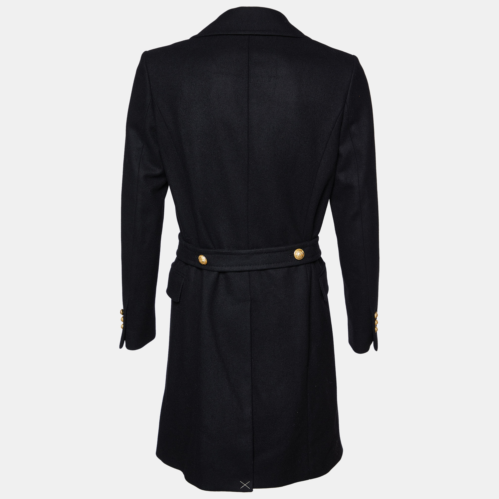 

Balmain Black Wool & Cashmere Double Breasted Belted Long Coat