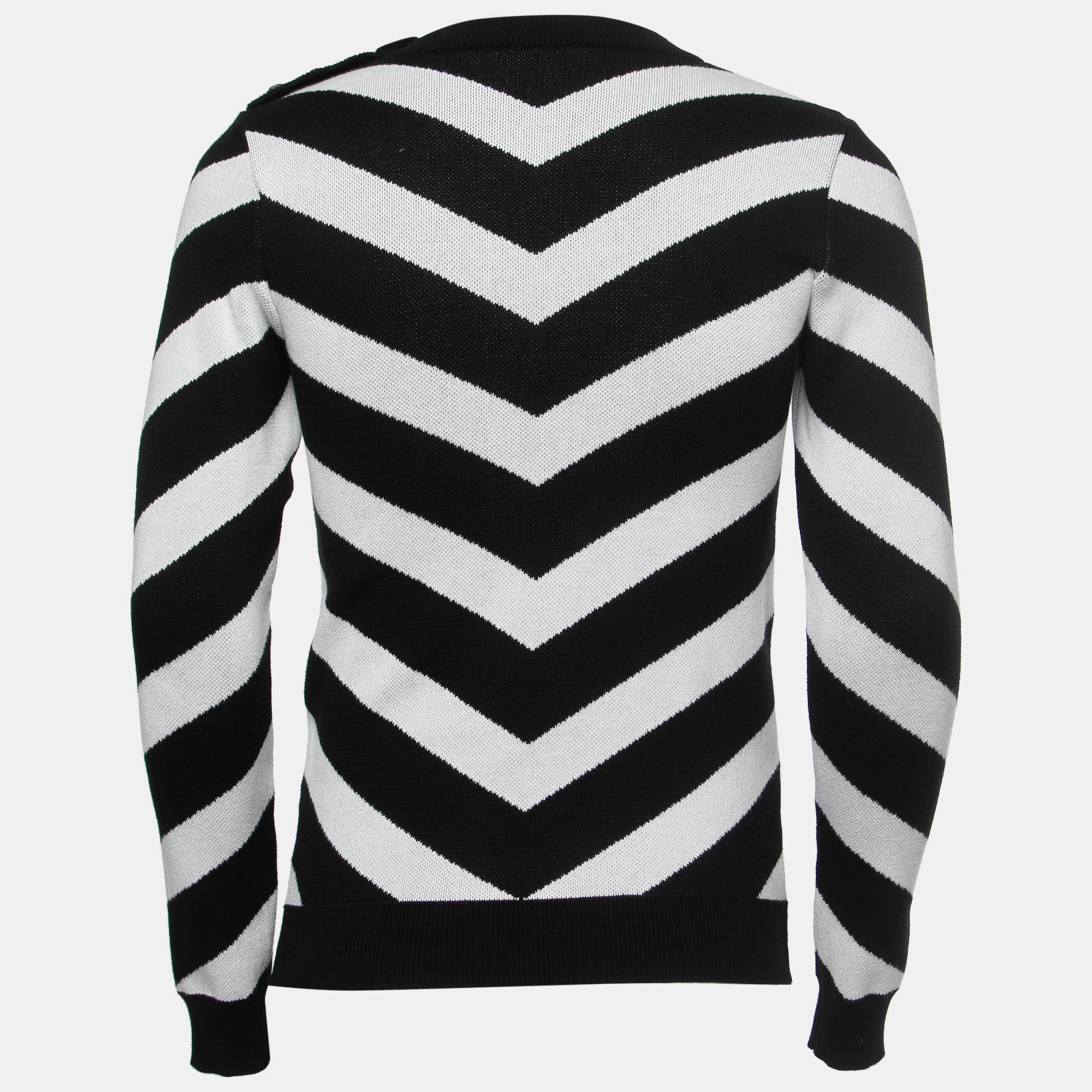 

Balmain Monochrome Striped Knit Crew Neck Sweatshirt, Black