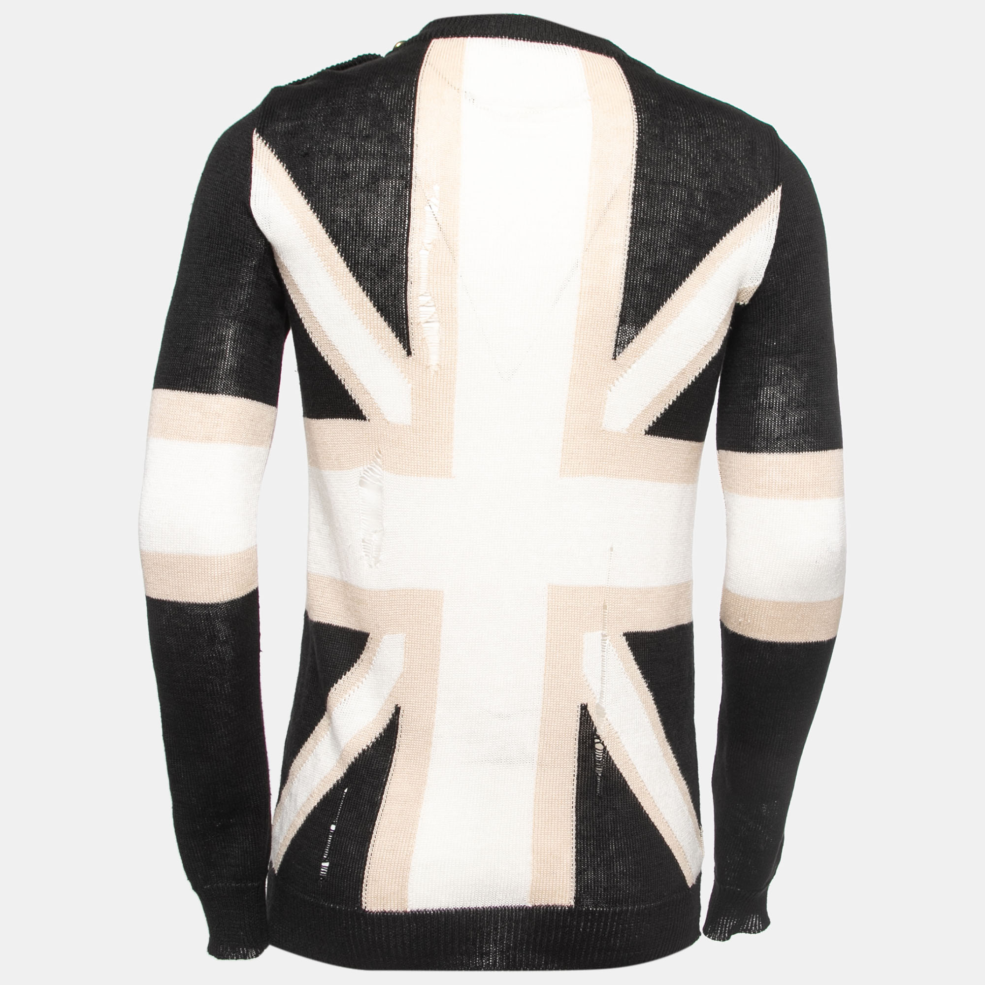 

Balmain Black/Beige Knit Rip Detail Union Jack Sweater