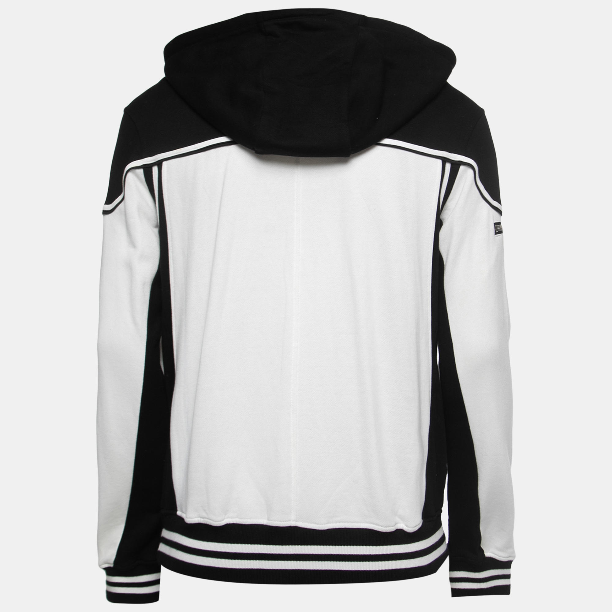 

Balmain Black & White Paneled Cotton Knit Zip Front Hoodie