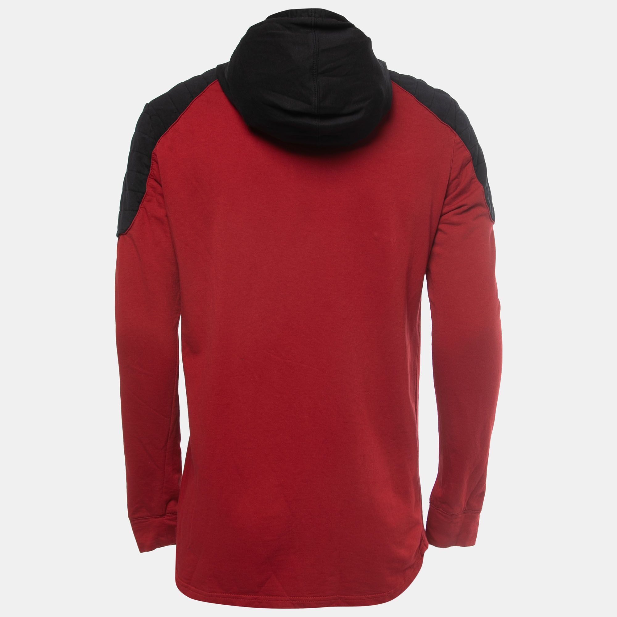 

Balmain Red and Black Logo Printed Cotton Knit Hoodie