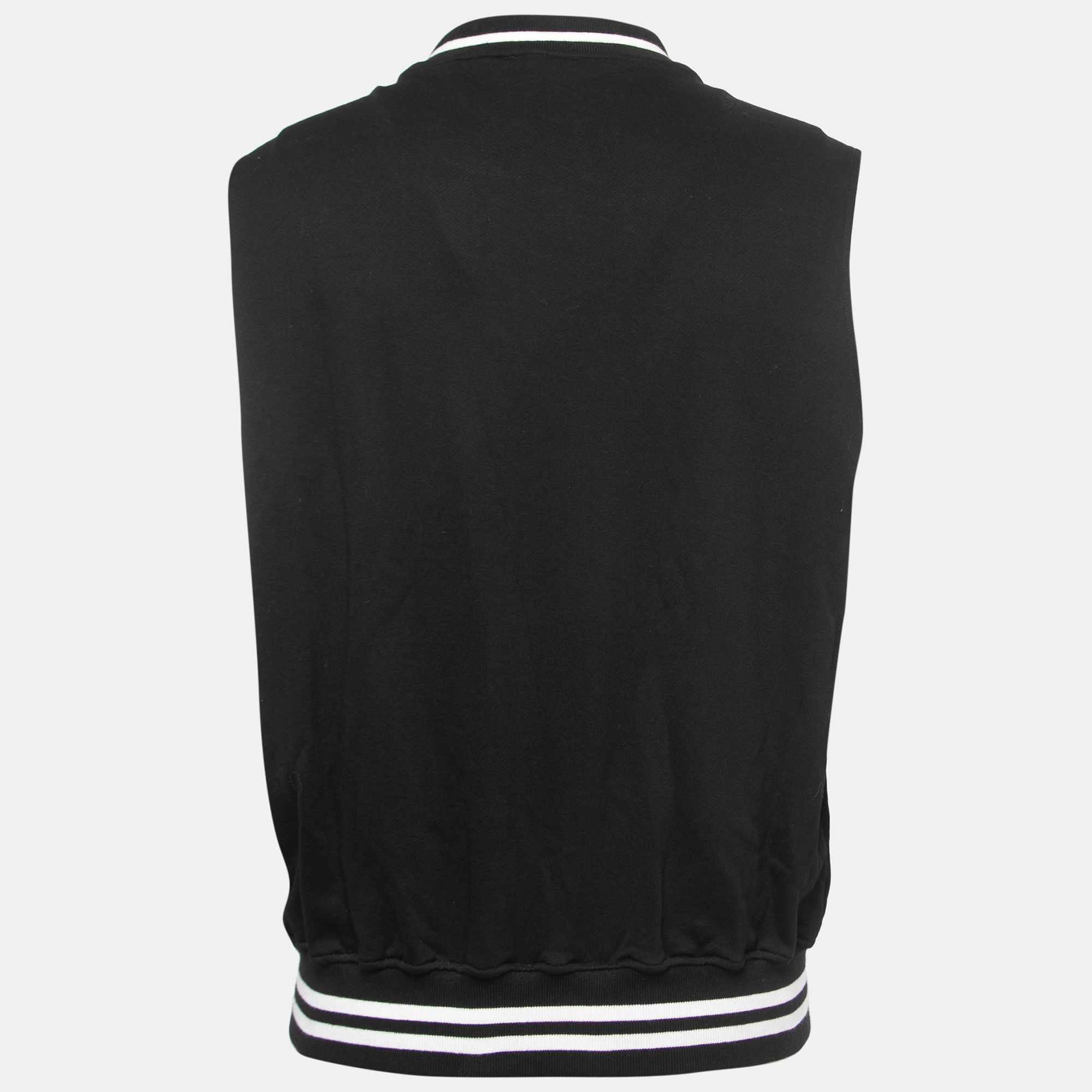 

Balmain Black Cotton Knit Sleeveless Zip Front T-Shirt