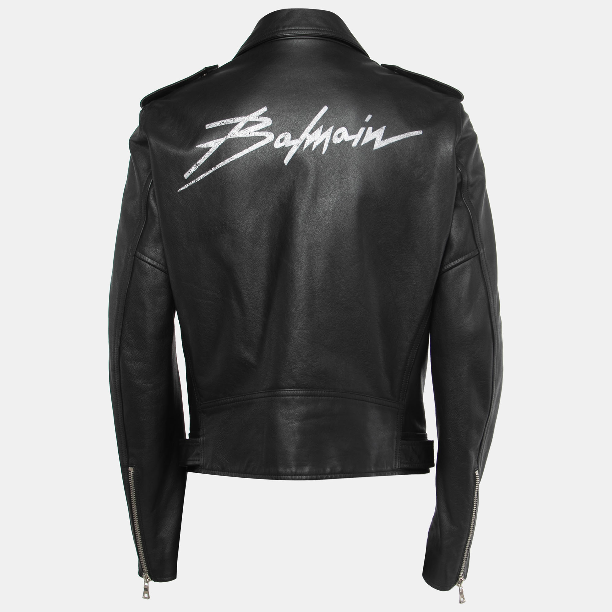 

Balmain Black Leather Zip Front Biker Jacket