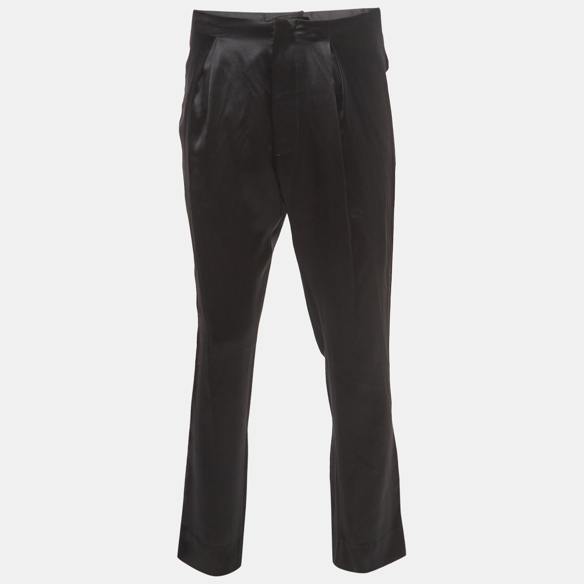 Pre-owned Balmain Black Silk Satin Tailored Tuxedo Trousers Xl