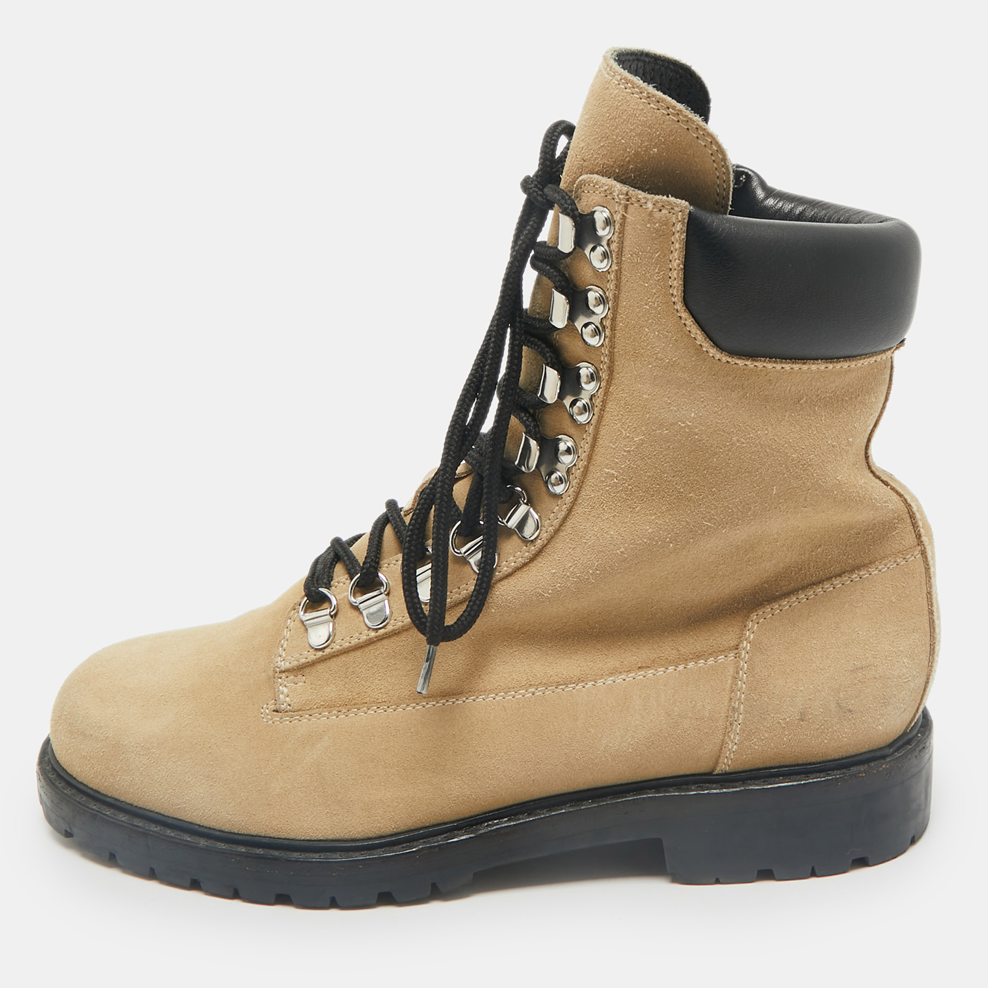 

Balmain Beige/Black Suede and Leather Combat Boots Size