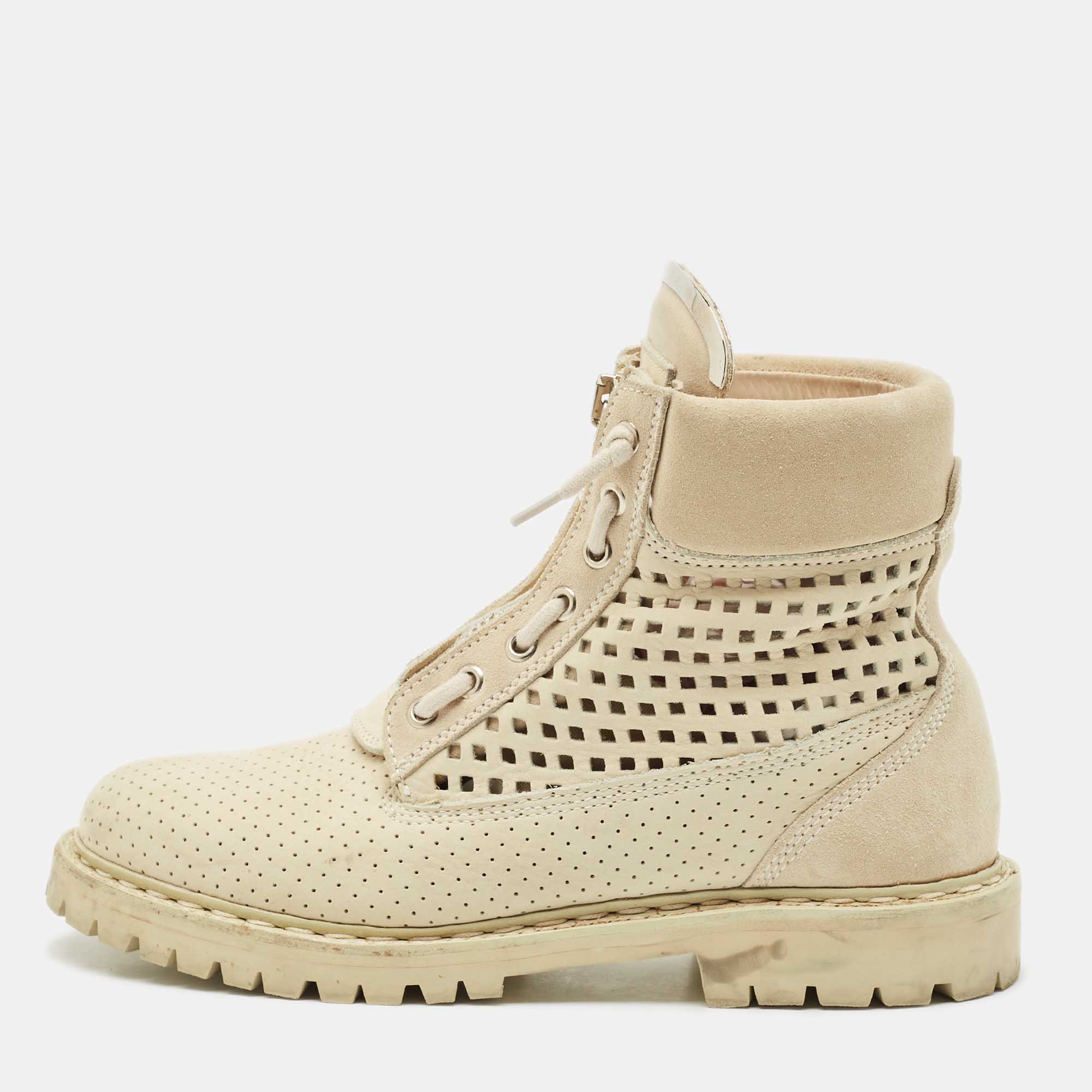 

Balmain Cream Suede Combat Boots Size