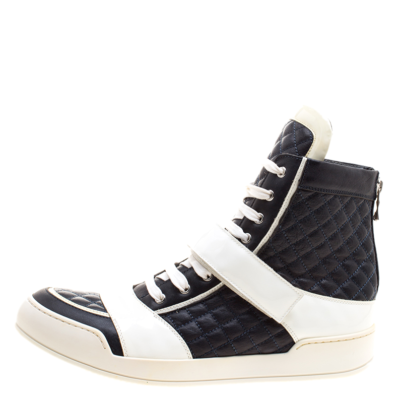 

Balmain Monochrome Quilted Leather High Top Sneakers Size, Blue