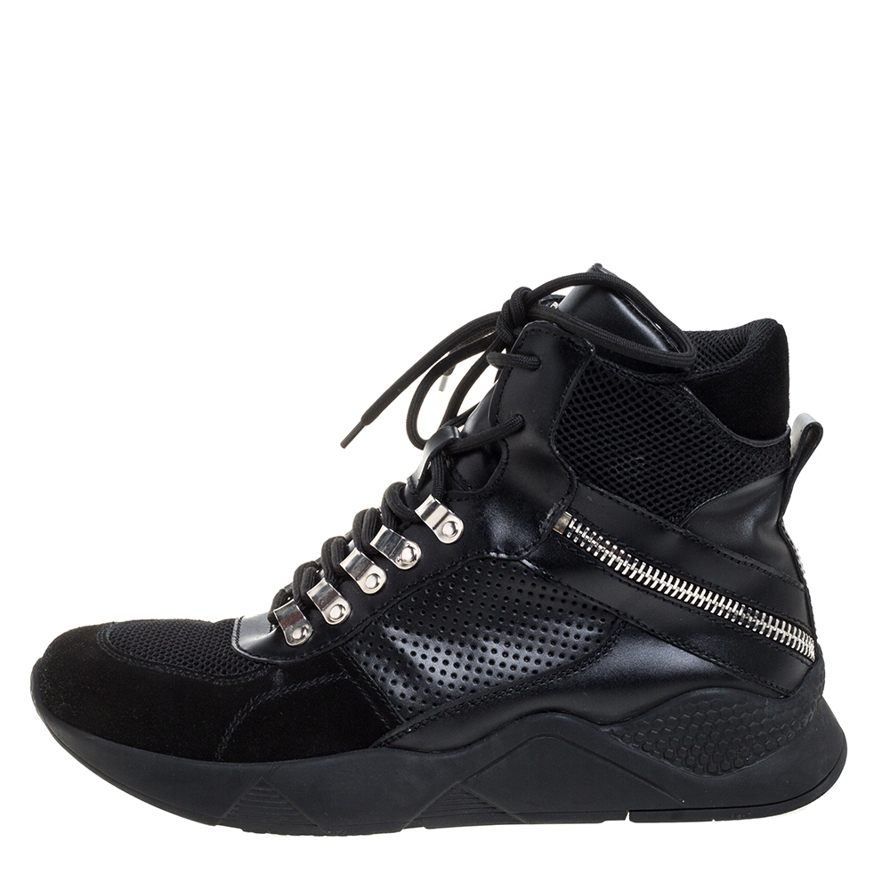 

Balmain Black Leather And Mesh High Top Lace Sneakers Size