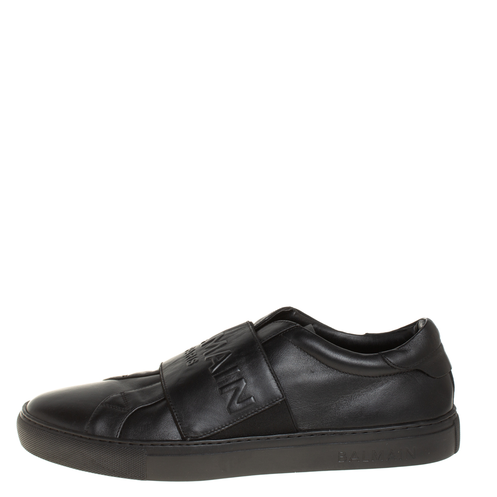 

Balmain Black Leather And Elastic Slip On Sneakers Size