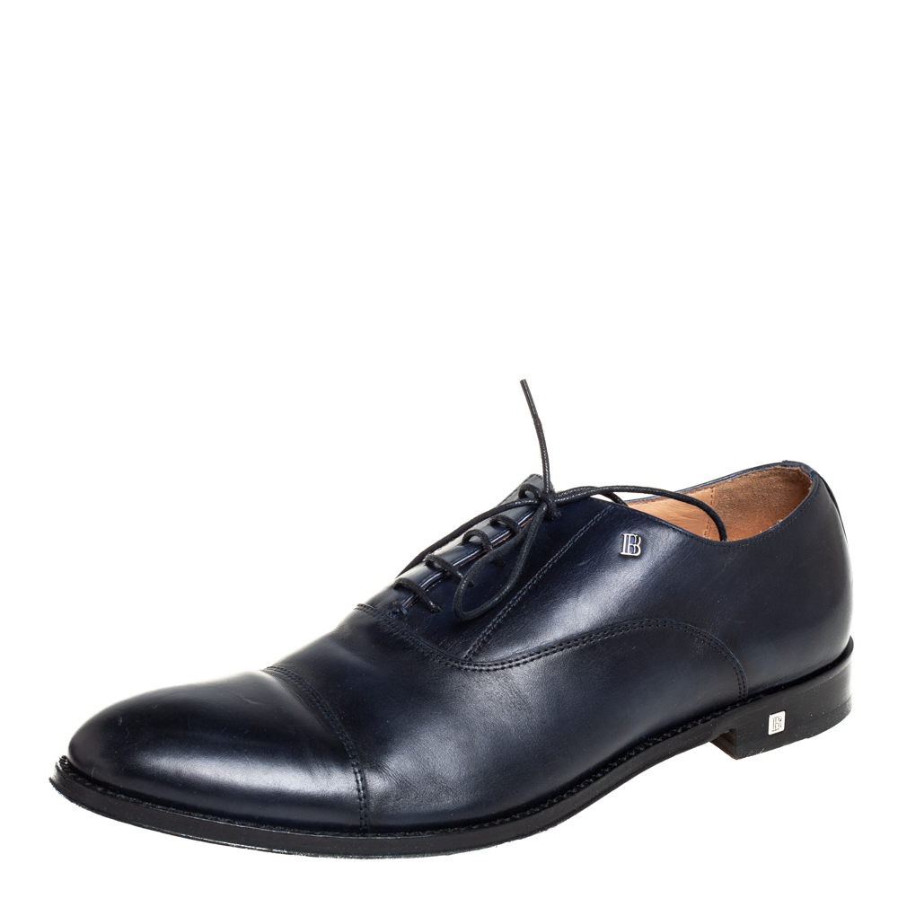 Pre-owned Balmain Two Tone Navy Blue/black Leather Oxfords Size 43