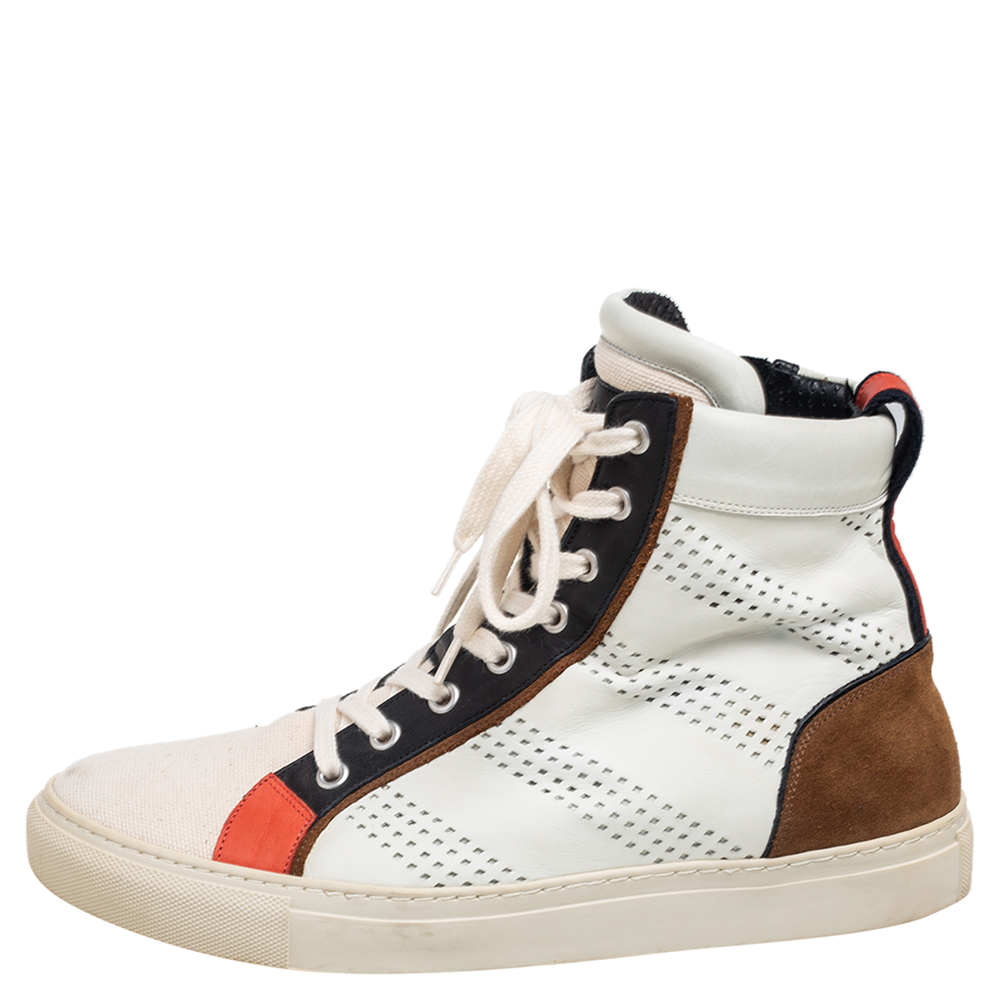 

Balmain Multicolor Perforated Leather, Suede and Canvas High-Top Sneakers Size