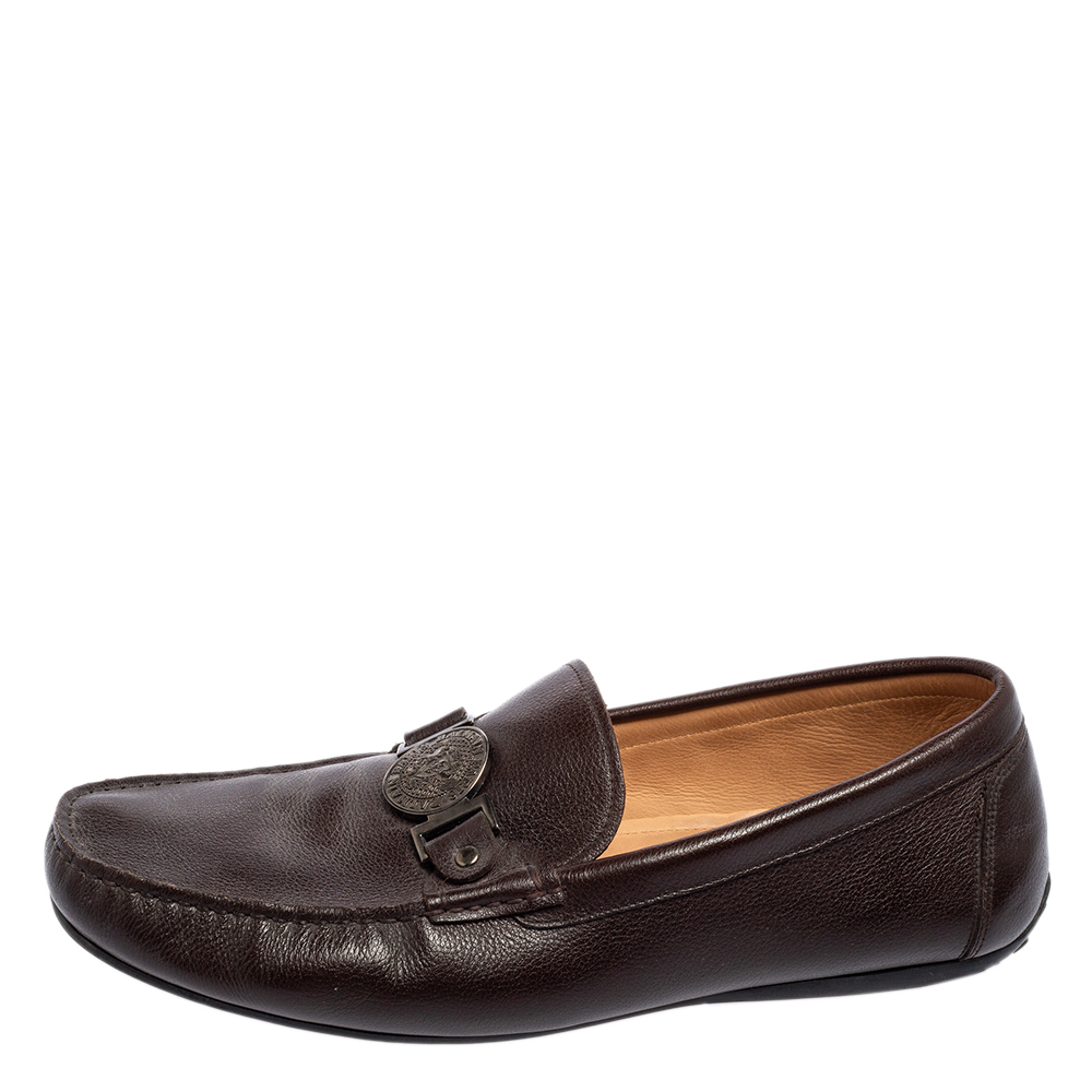 

Balmain Dark Brown Leather Buckle Detail Loafers Size