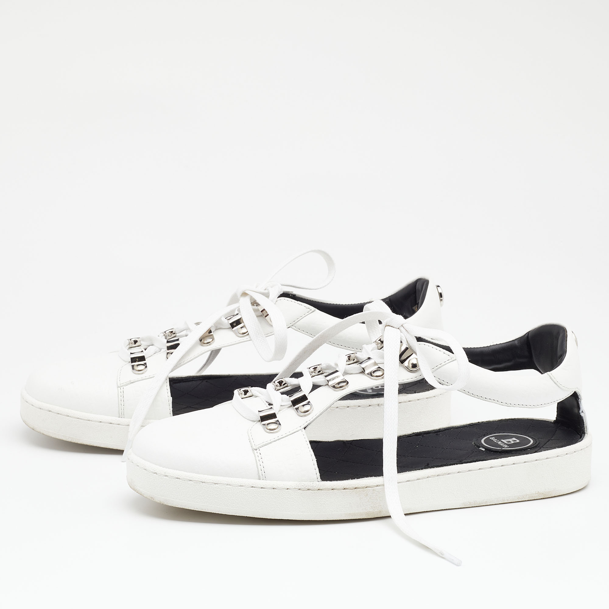 

Balmain White Logo Leather Low Top Sneakers Size