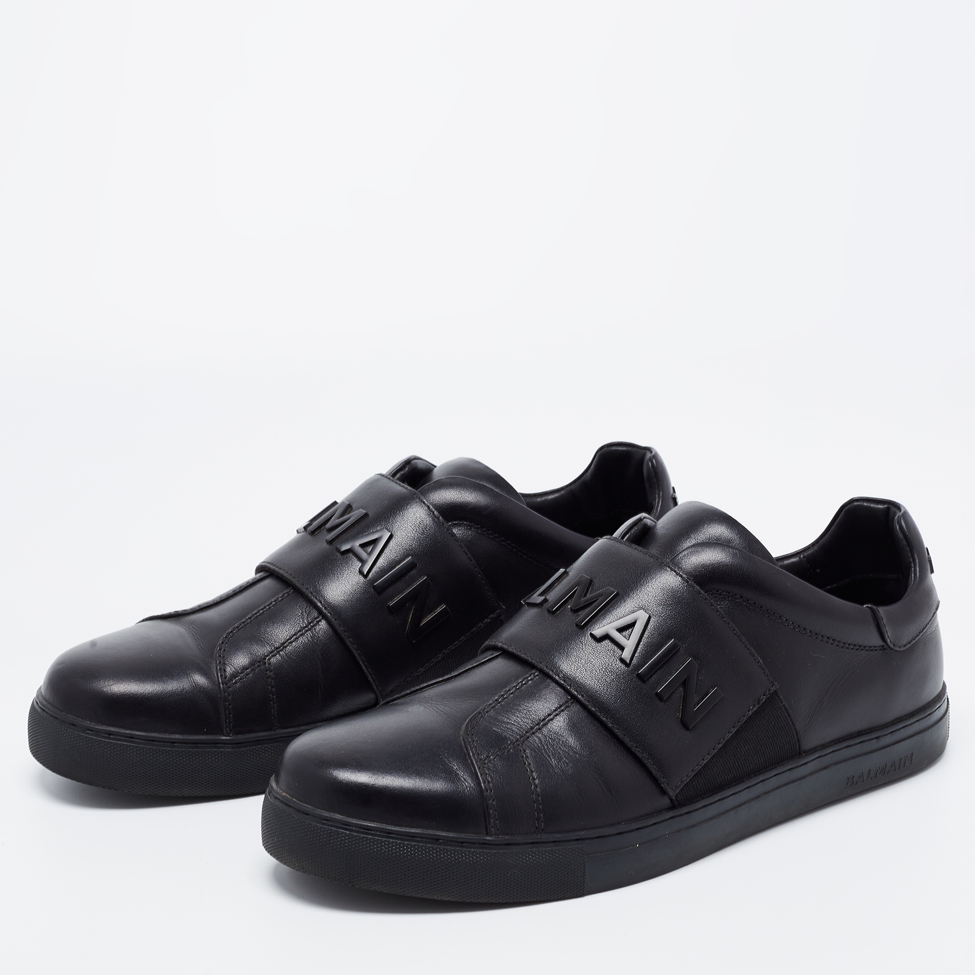 

Balmain Black Leather and Elastic Slip On Sneakers Size
