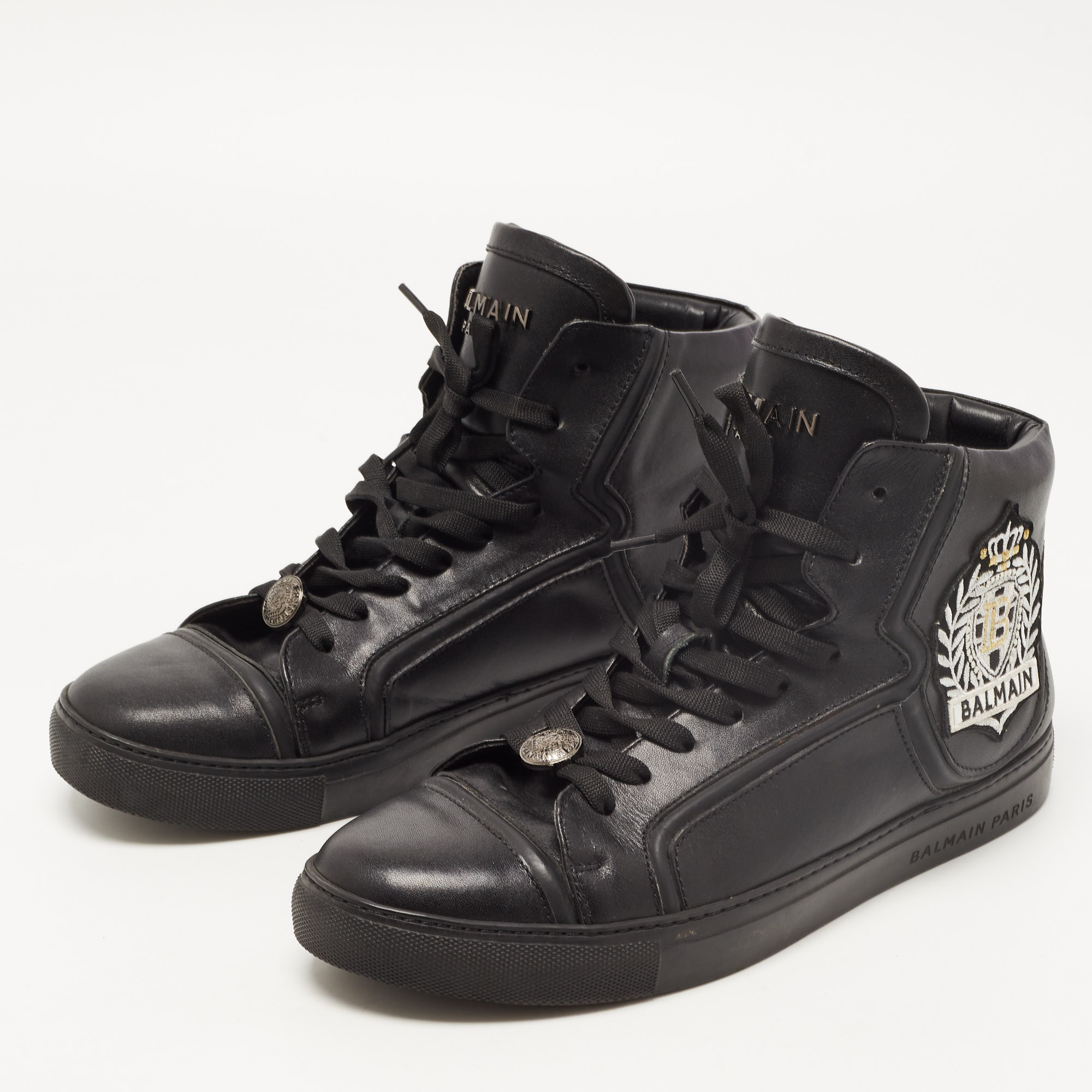 

Balmain Black Leather High Top Sneakers Size
