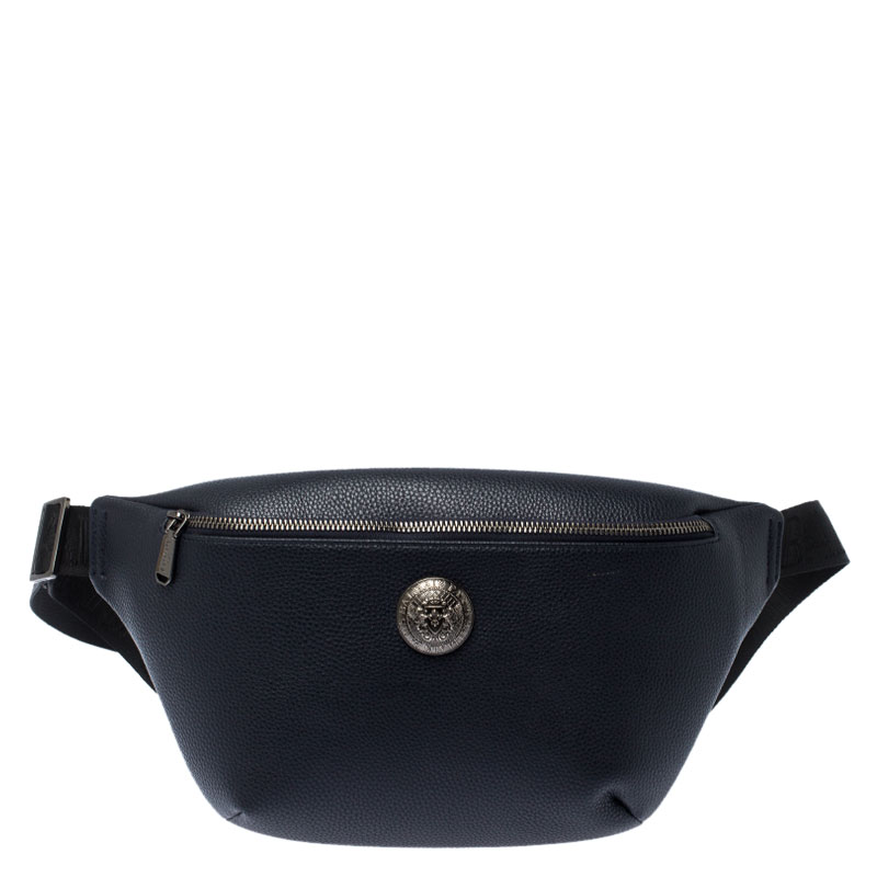 Balmain Navy Blue Leather Belt Bag