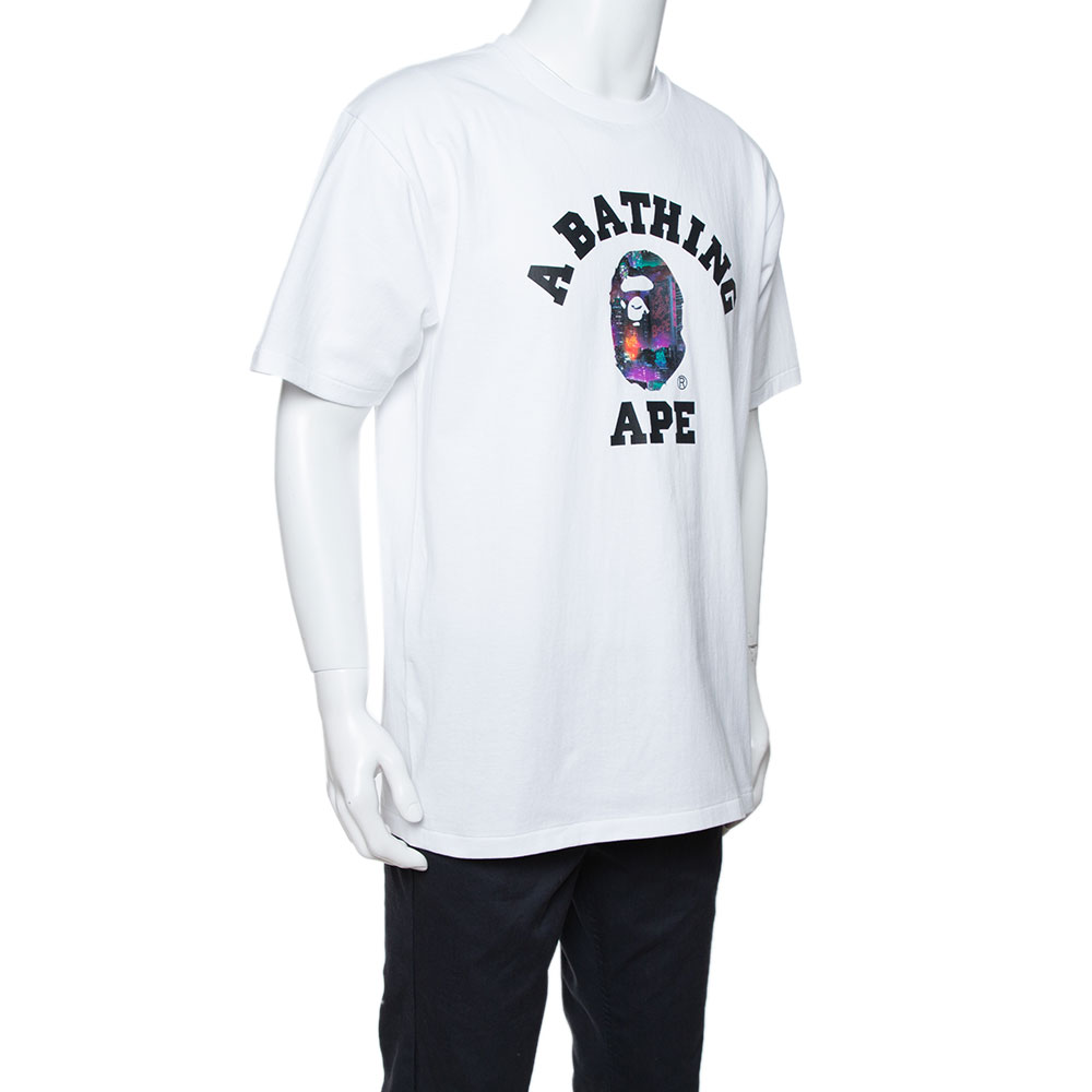 

A Bathing Ape White City Logo Print Cotton Crew Neck T-Shirt