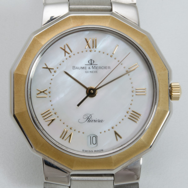 Pre Owned Baume & Mercier Riviera Two Toned Gold/Steel Unisex Wristwatch