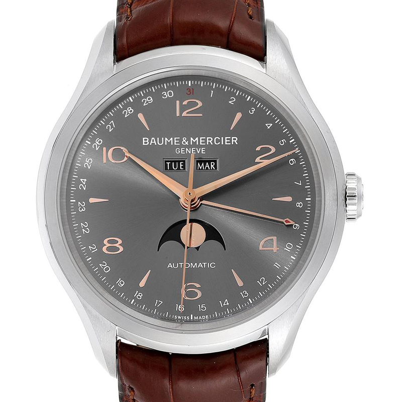 

Baume & Mercier Grey Stainless Steel and Leather Clifton