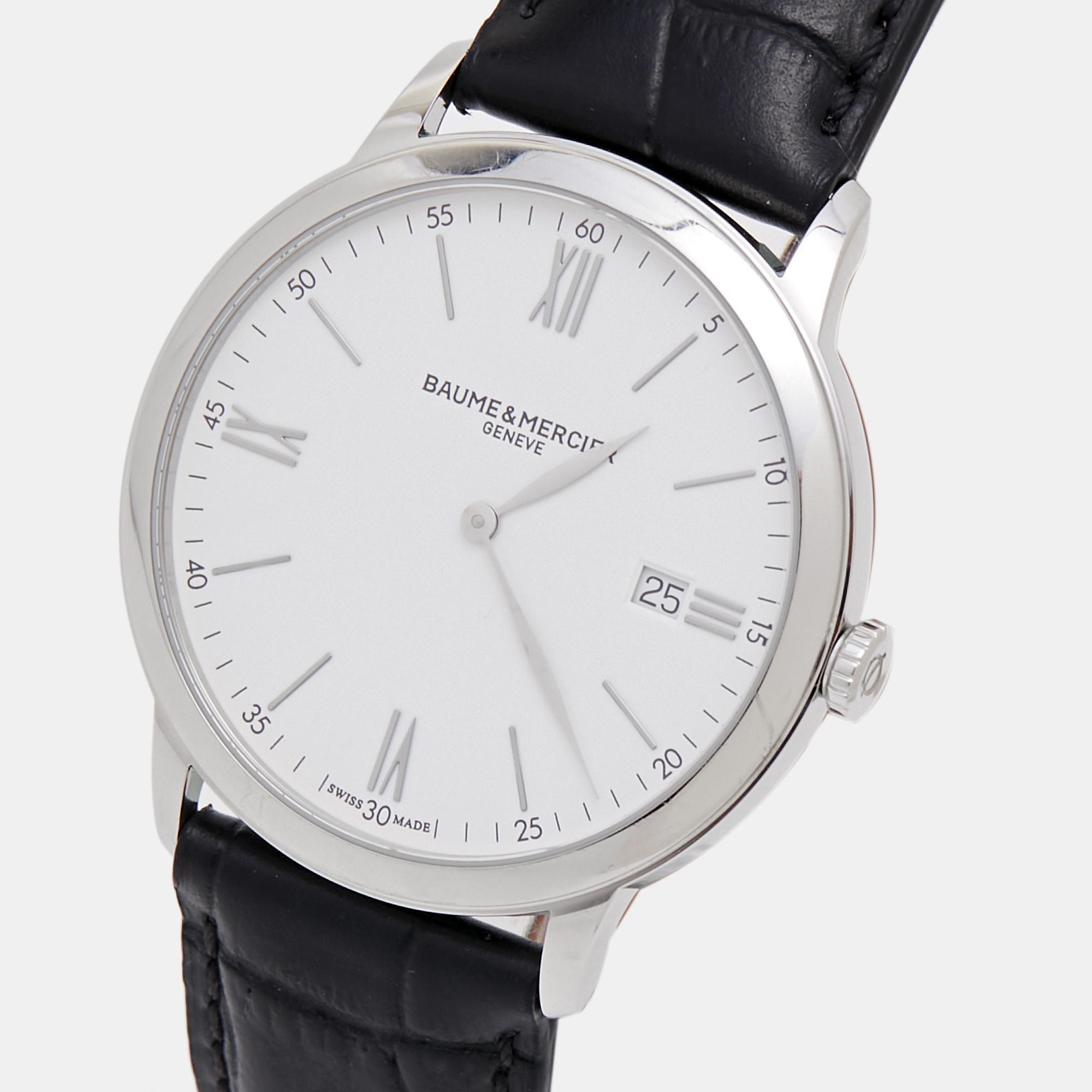 

Baume & Mercier White Stainless Steel Leather Classima, Black