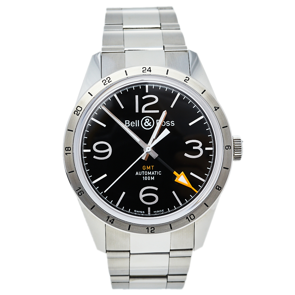 Pre-owned Bell & Ross Black Stainless Steel Vintage Br123 Gmt Automatic Men's Wristwatch 42 Mm