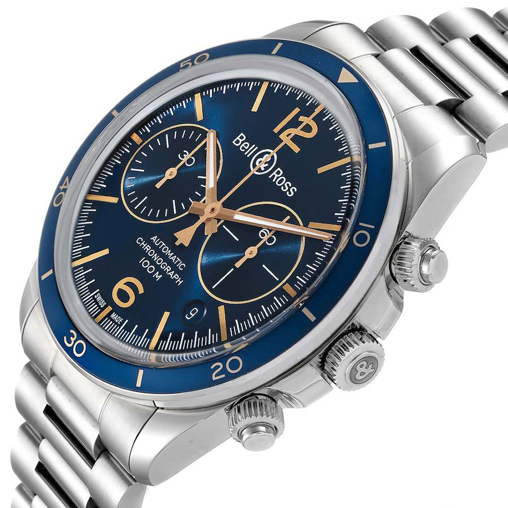 

Bell & Ross Blue Stainless Steel Heritage Chronograph BRV294 Men's Wristwatch 41 MM