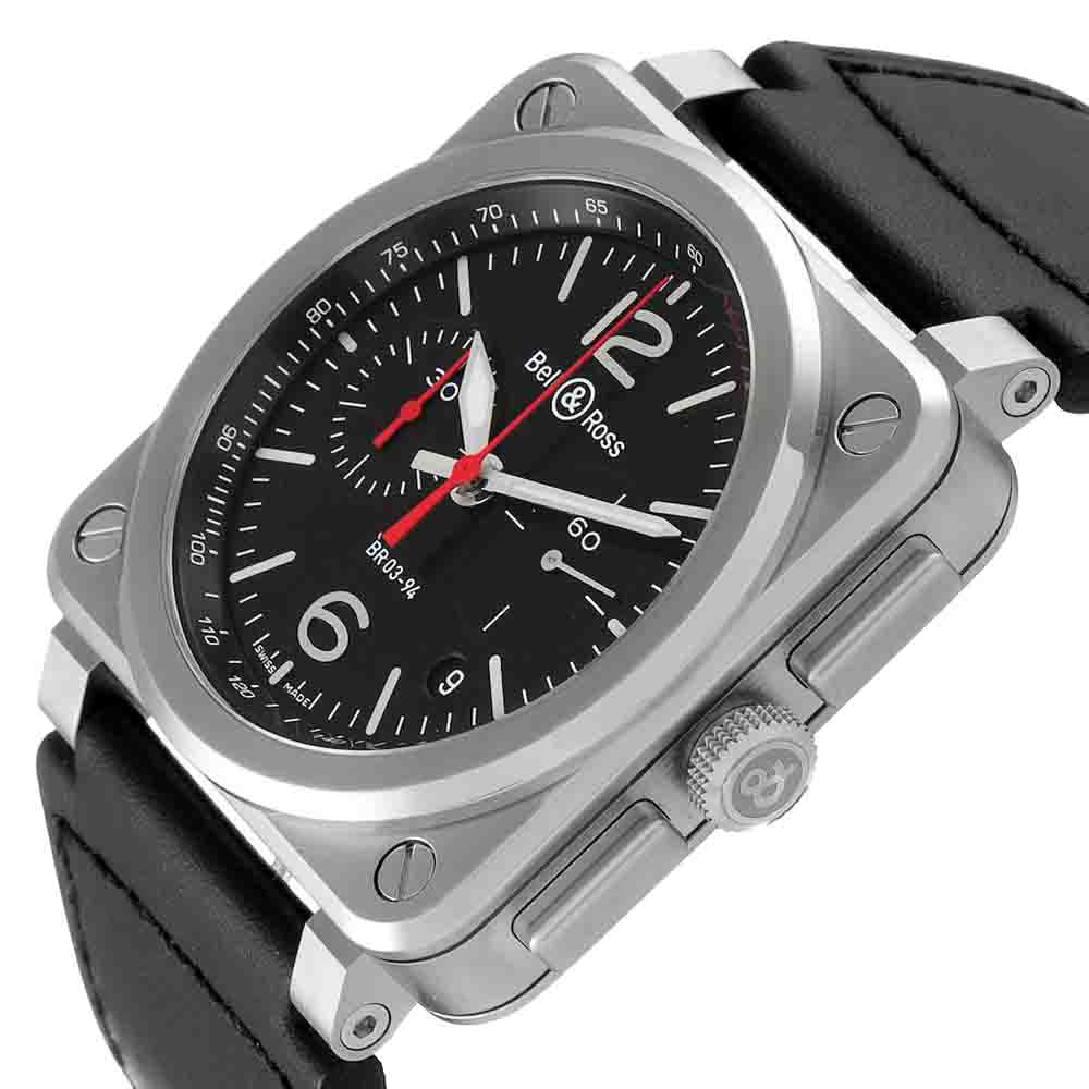 

Bell & Ross Black Stainless Steel Aviation Chronograph BR0394 Men's Wristwatch 42 MM