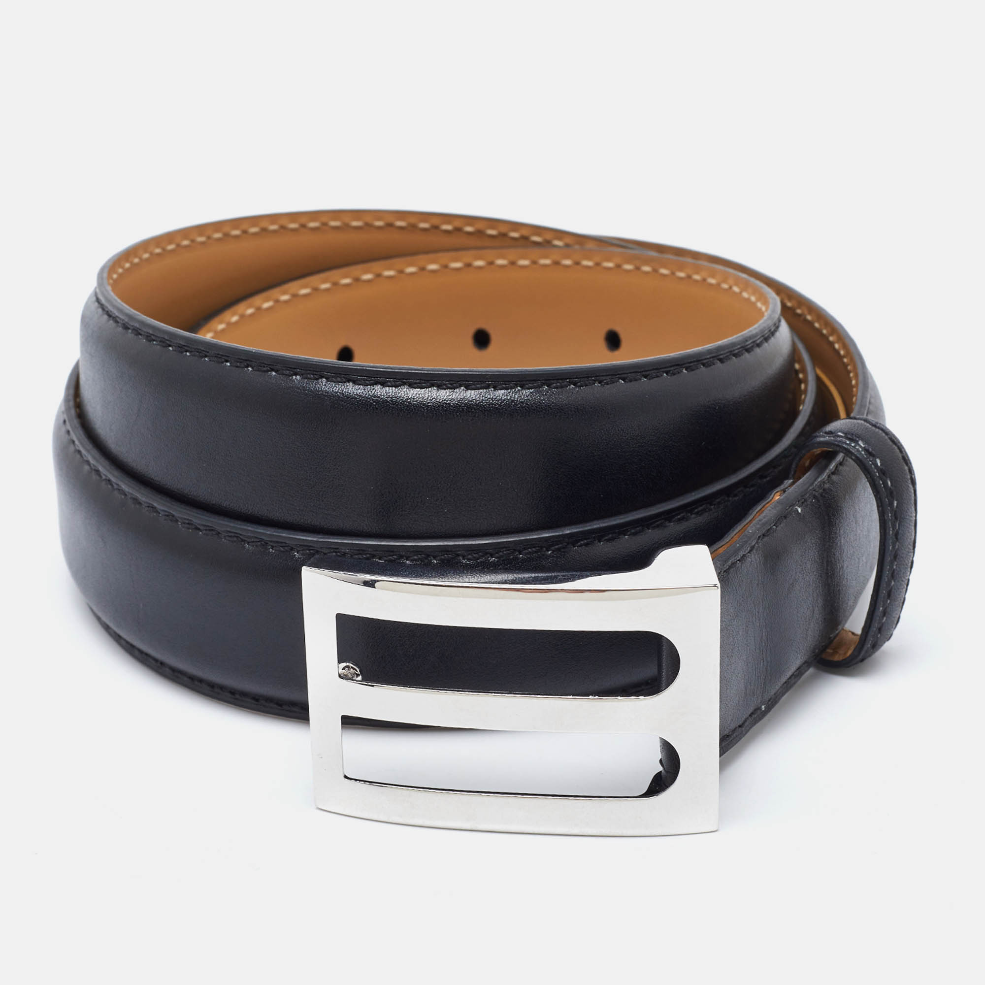 

Berluti Black Leather Classic Buckle Belt