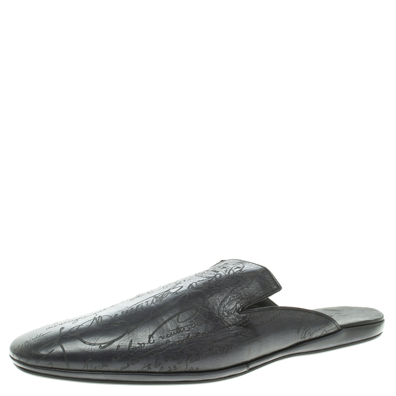 Berluti Black Leather Cyrus Slides Size 45