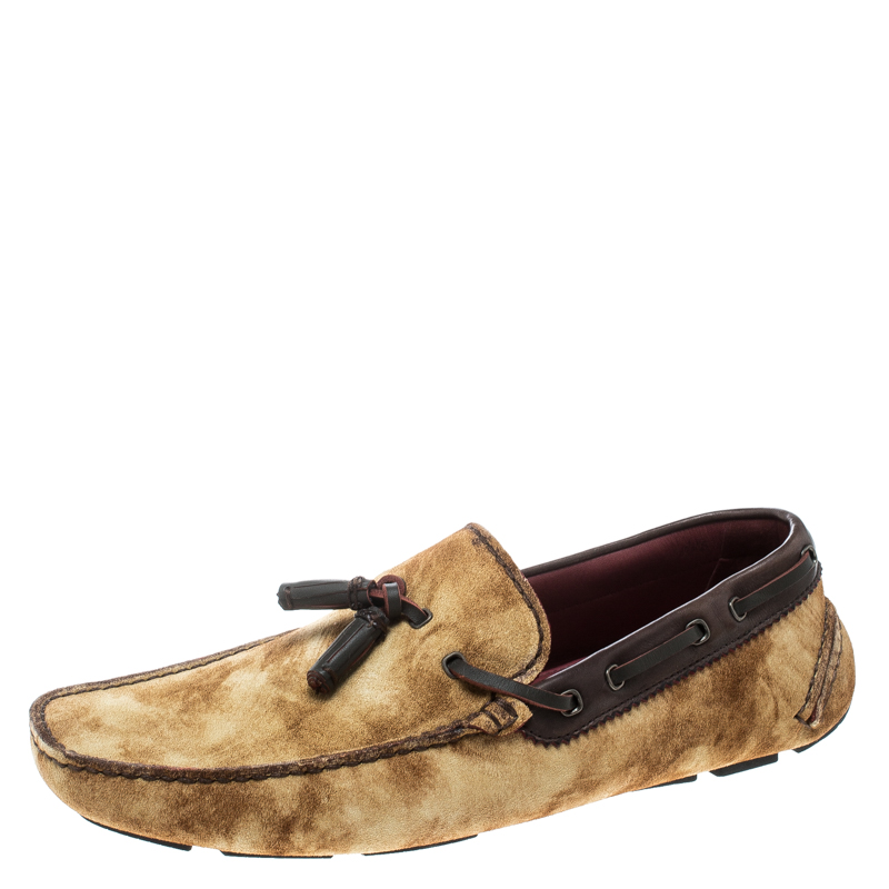 Pre Owned Berluti Beige Shaded Suede Loafers Size 43.5