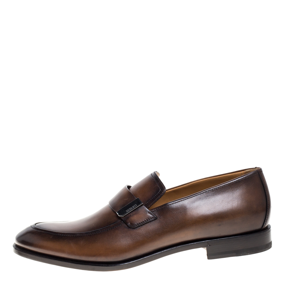 

Berluti Brown Leather Reflet Slip On Loafers Size