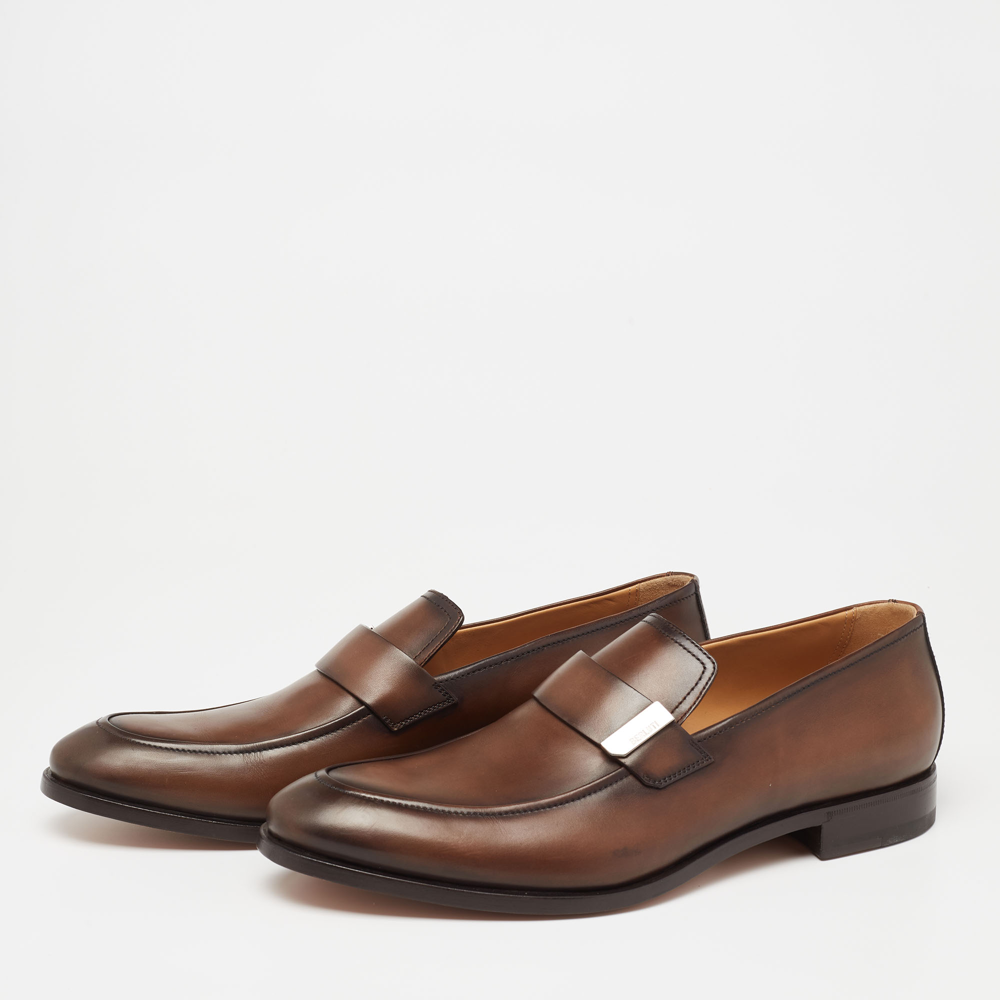 

Berluti Brown Leather Slip On Loafers Size