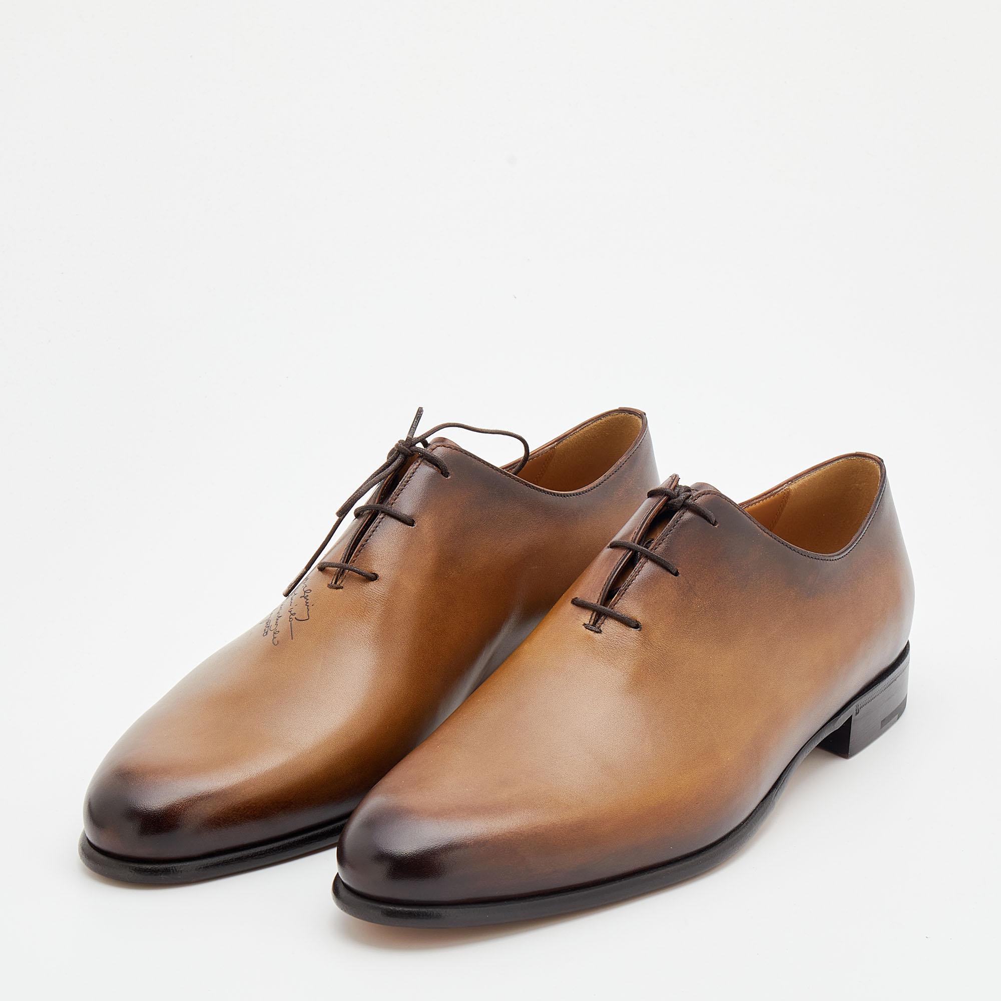 

Berluti Brown Leather Alessandro Galet Scritto Lace Up Oxfords Size