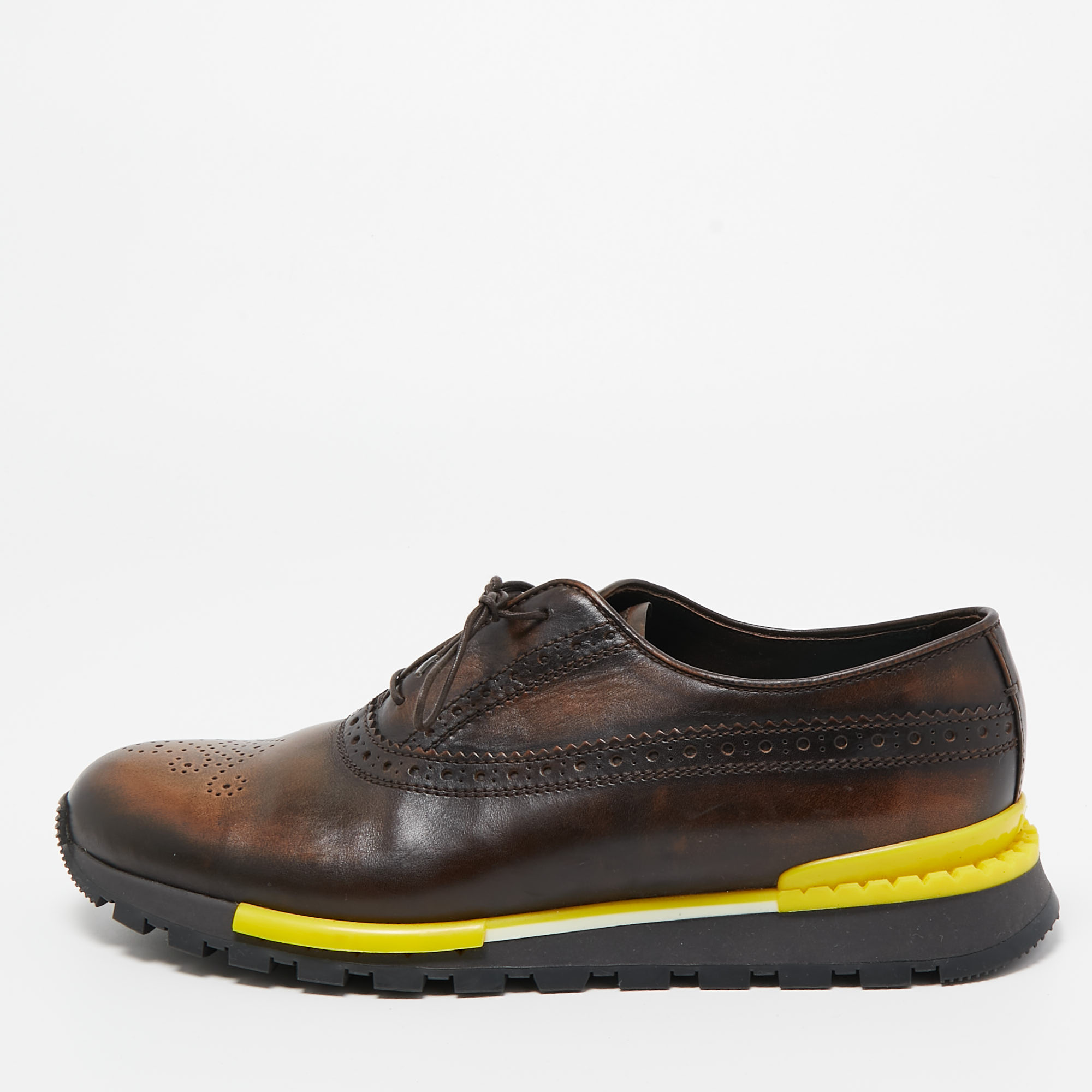 Pre Owned Berluti Brown Brogue Leather Lace Up Oxford Sneakers Size 41.5