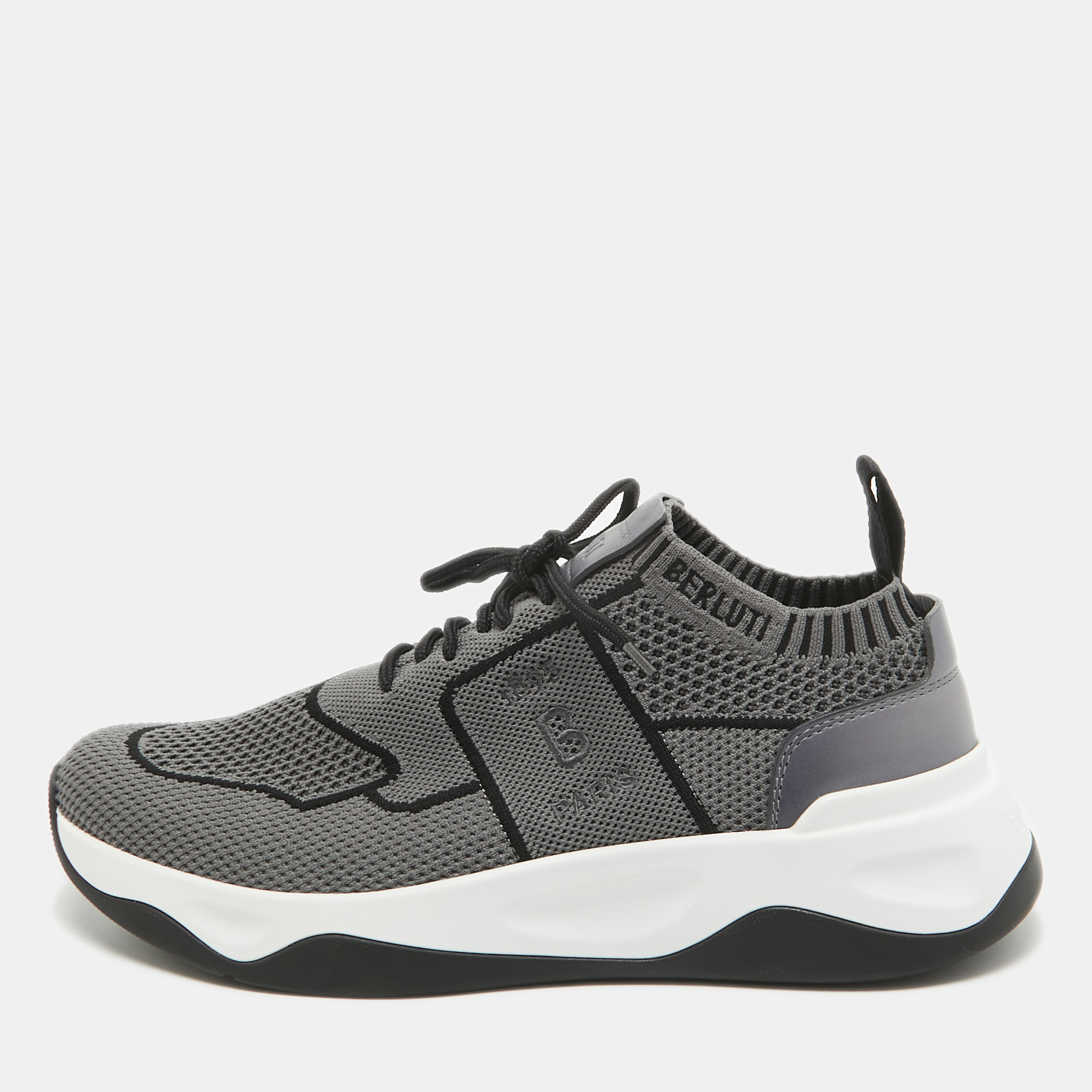 Pre Owned Berluti Grey Knit Fabric and Leather Shadow Sneakers Size 40