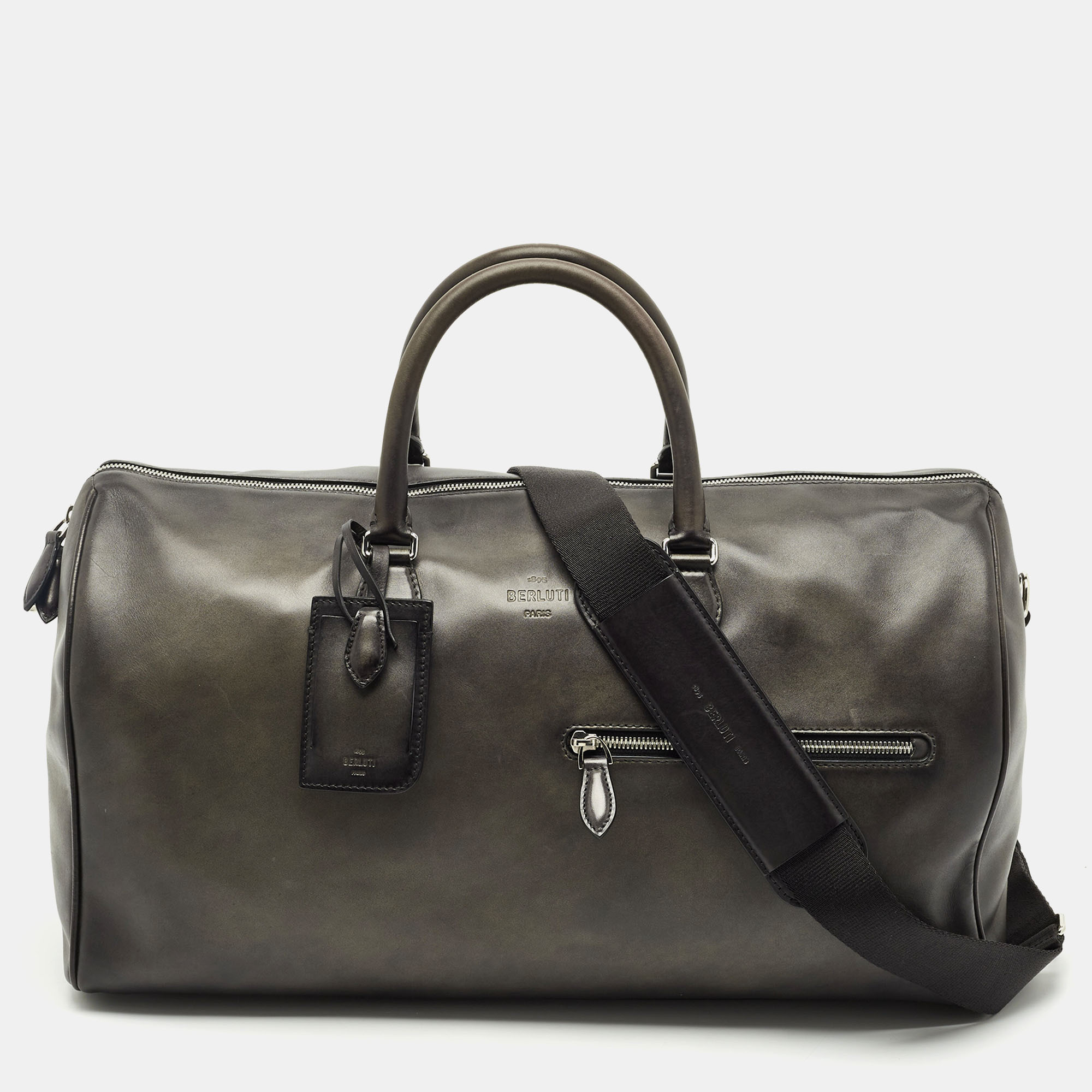 

Berluti Nero Grigio Leather Jour Off MM Duffle Bag, Black