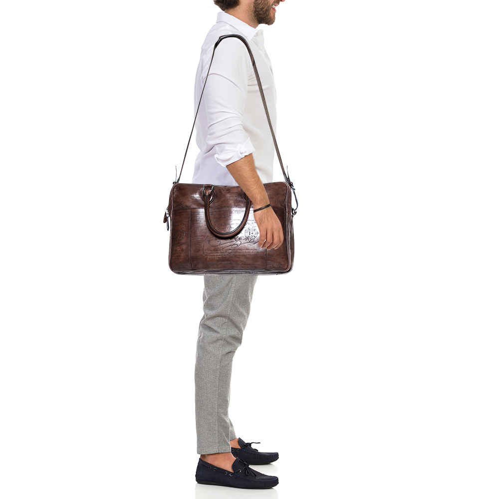 

Berluti Mocha Brown Scritto Leather Briefcase Bag