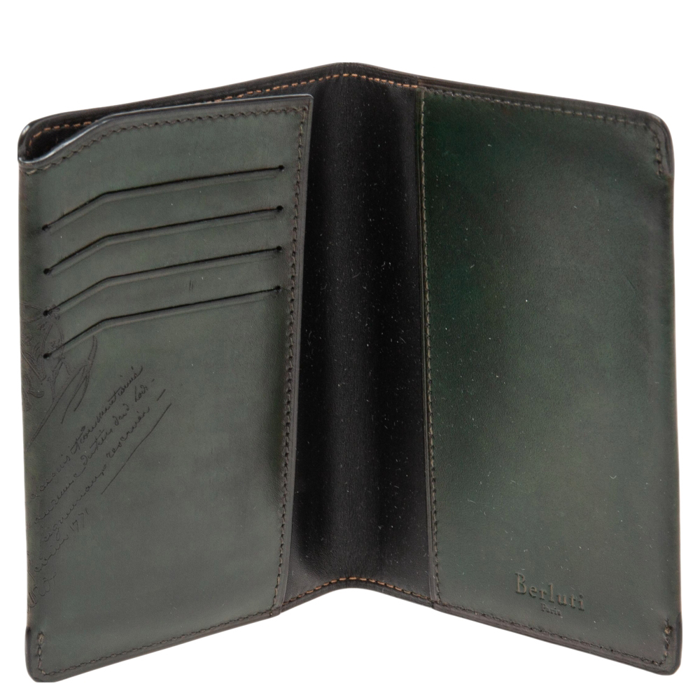 

Berluti Green Leather Bifold Card Holder