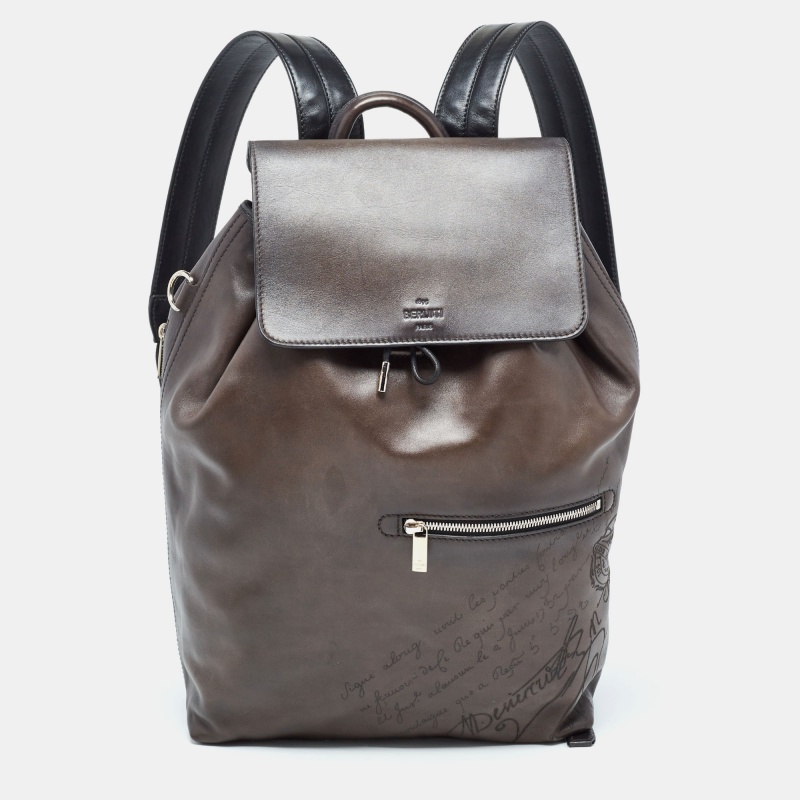 Pre-owned Berluti Dark Brown Leather Day Out Scritto Backpack