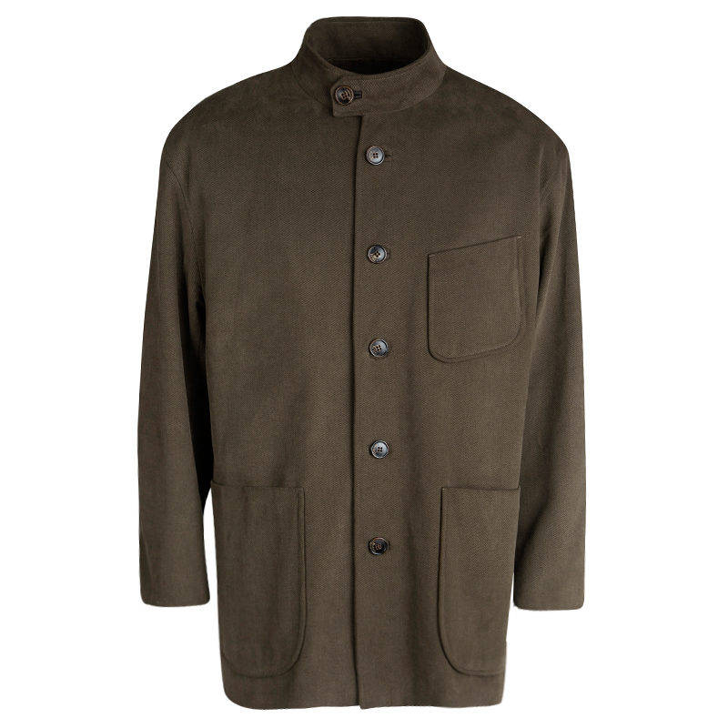 Pre Owned Berluti Brown Cotton Textured Mandarin Collar Jacket XXXL